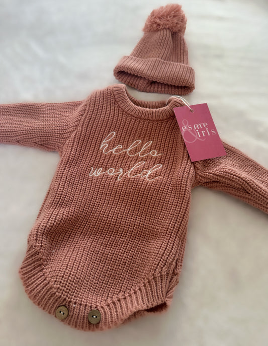 (Pre Order) Hello World Hat and Romper Set - Dusky Pink